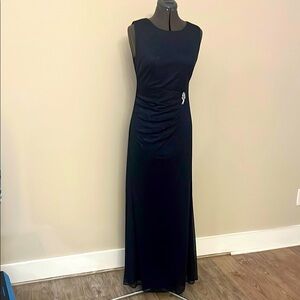 SLNY Navy Sleeveless Sheath Maxi Dress with Shawl